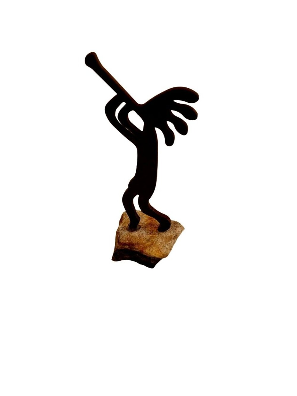 Kokopelli Rustic Southwestern Metal Table Art Sculpture Flute Player Stone Base